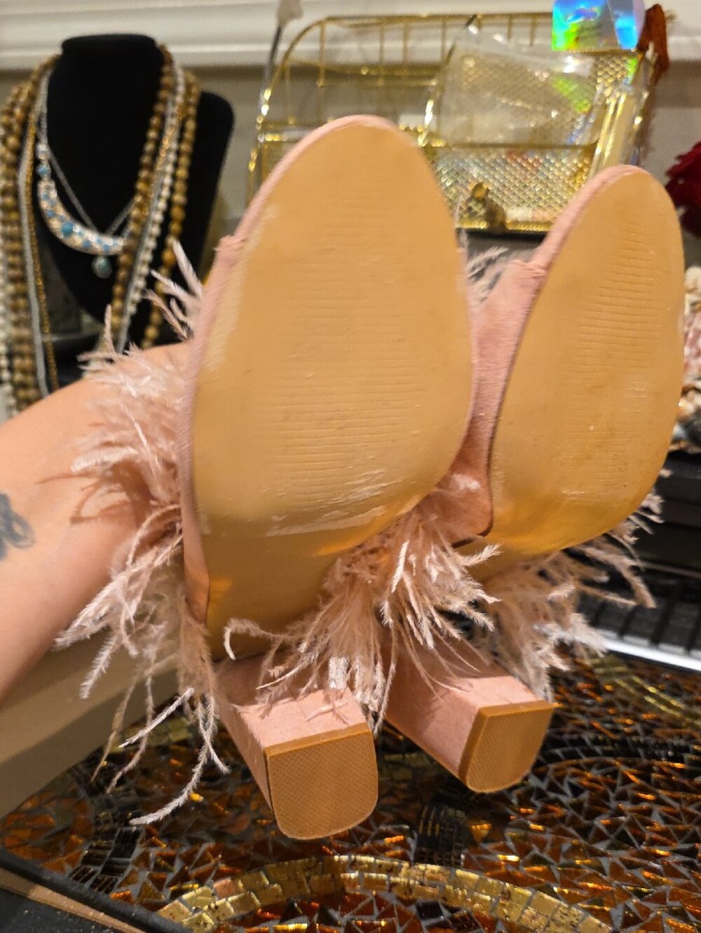 Pink Feather Slide Mules - Picture 3 of 7